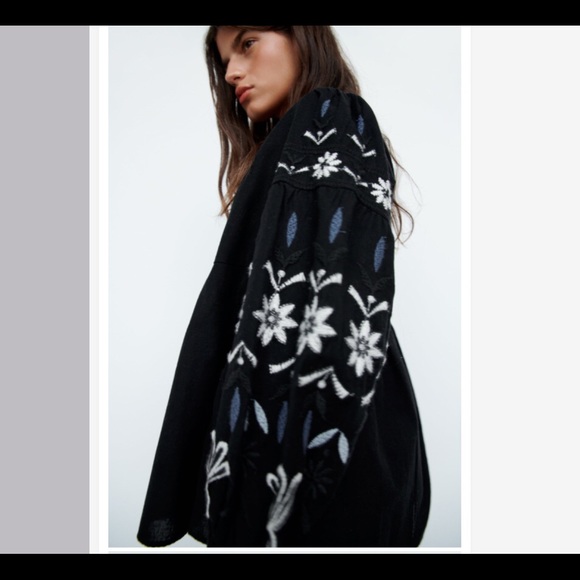 ZARA Embroidered Cotton Overshirt - Picture 6 of 16